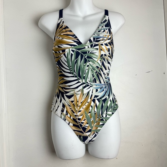 Tropical Leaf Print Kids One Piece Swimsuit - Picture 1 of 8